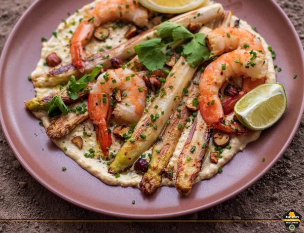 recette de gambas et accompagnement aux Asperges des Sables des Landes iGP et Label Rouge